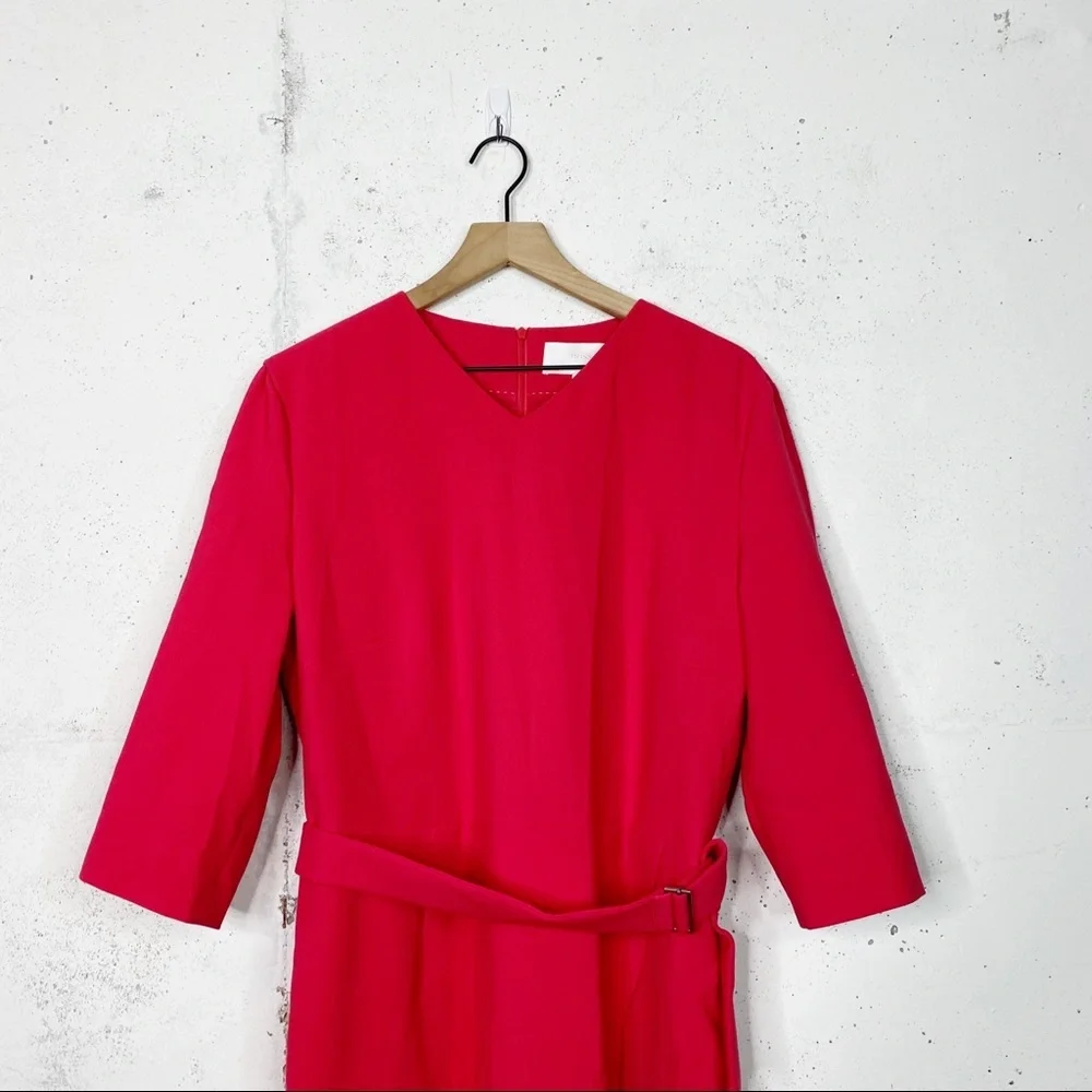 Boss Hugo Boss Belted Sheath Red Career 3/4 Sleeve Dress Size 14 - Picture 2 of 8